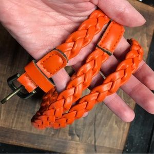 Orange Faux Leather Braided Belt